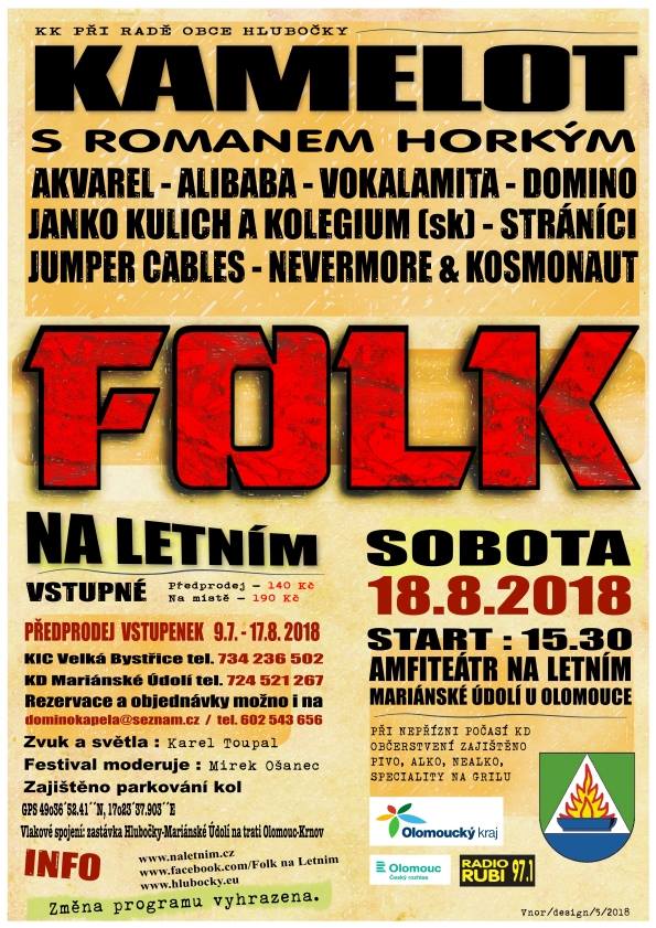 FESTIVAL FOLK NA LETNÍM, Hlubočky, Mariánské Údolí
