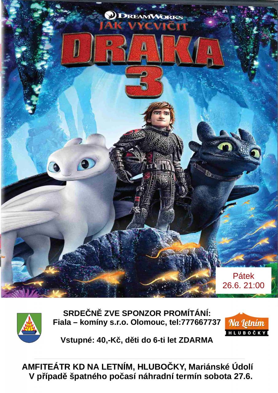letní KINO: JAK VYCVIČIT DRAKA 3 amfiteátr KD Hlubočky