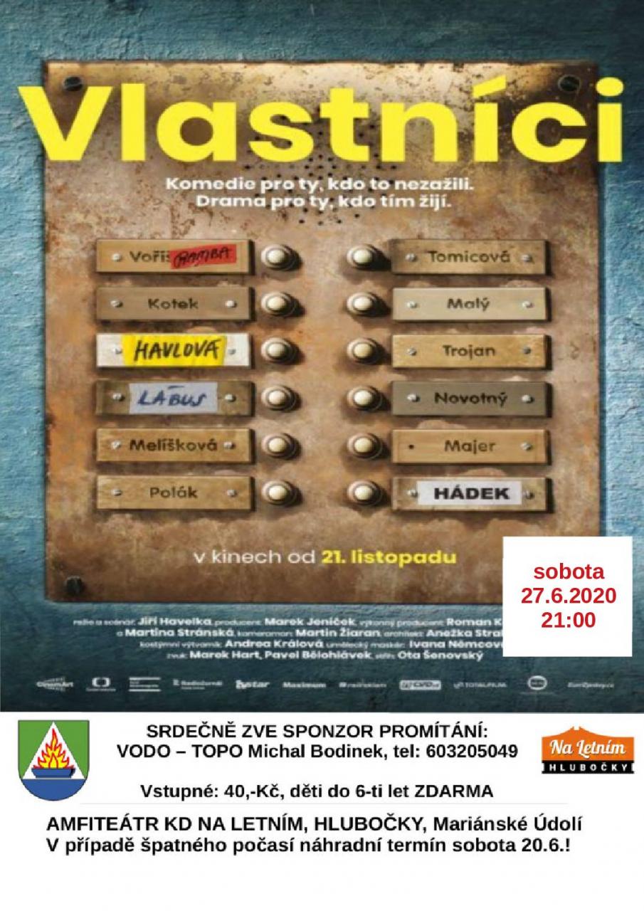 Letní kino film Vlastníci amfiteátr KD Hlubočky